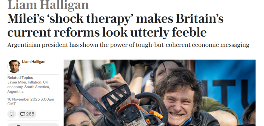 The Telegraph: “Las reformas fiscales de Milei dejan en ridículo a Reino Unido”